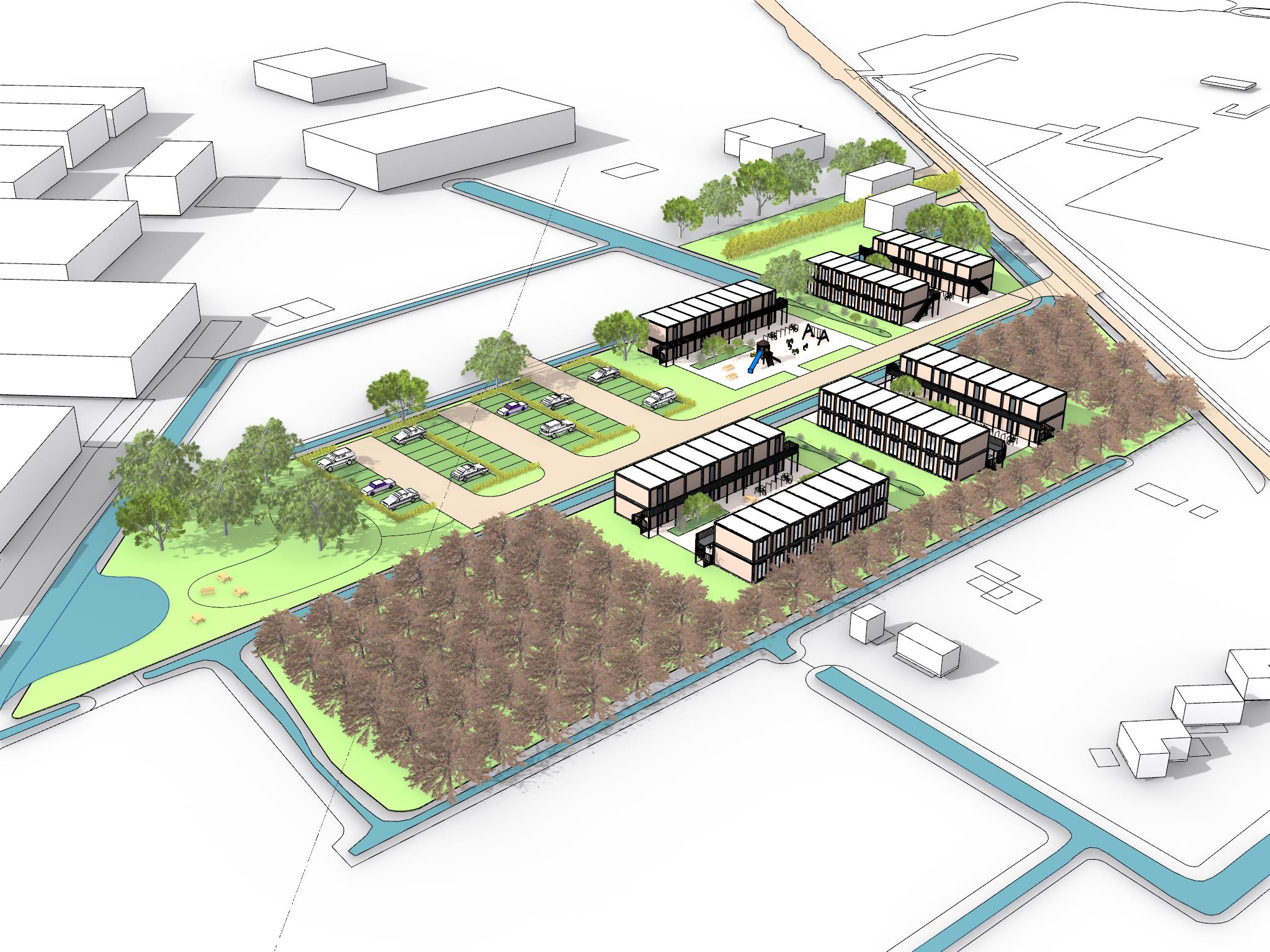 Vogelvlucht Project de Burghof - 50 moderne woningen in Meerkerk